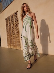 Ecru White Halter Backless Maxi Dress - Image 1 of 9