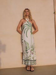 Ecru White Halter Backless Maxi Dress - Image 2 of 9
