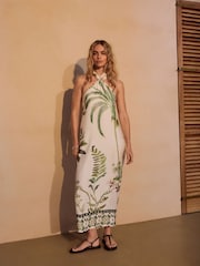 Ecru White Halter Backless Maxi Dress - Image 3 of 9