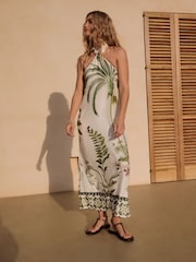 Ecru White Halter Backless Maxi Dress - Image 4 of 9