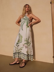 Ecru White Halter Backless Maxi Dress - Image 5 of 9