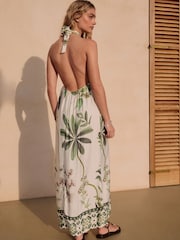 Ecru White Halter Backless Maxi Dress - Image 6 of 9