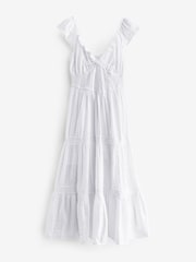 White 100% Cotton Texured Maxi Summer Dress - Image 4 of 6