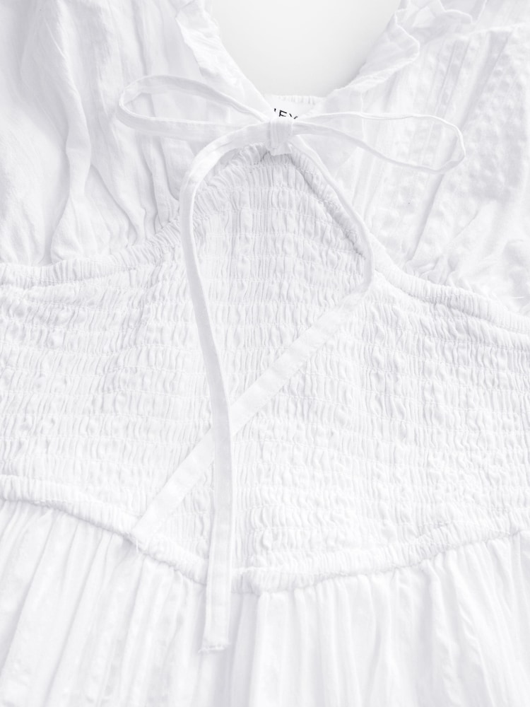 White 100% Cotton Texured Maxi Summer Dress - Image 6 of 6