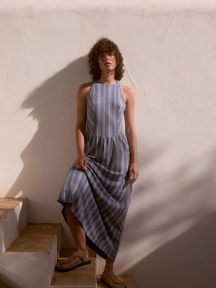 Blue Striped Jersey Midi Dress - Image 1 of 11