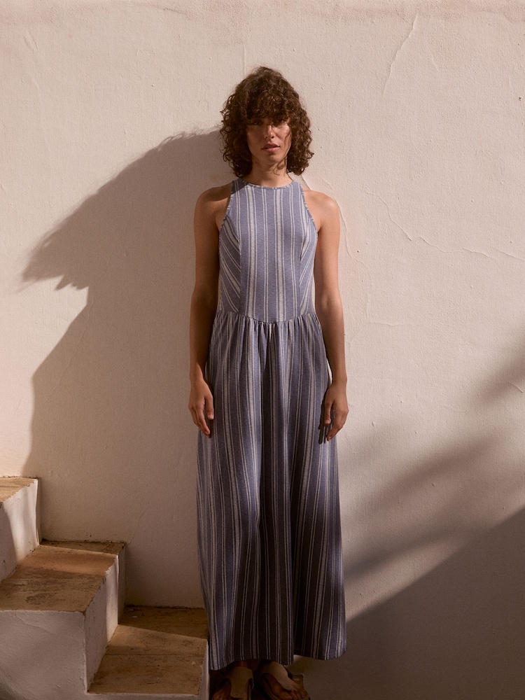 Blue Striped Jersey Midi Dress - Image 2 of 11
