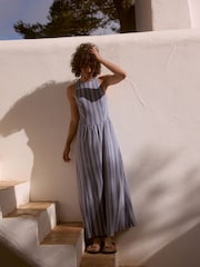 Blue Striped Jersey Midi Dress - Image 3 of 11