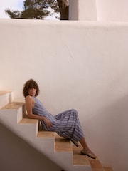 Blue Striped Jersey Midi Dress - Image 4 of 11