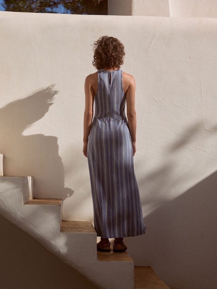 Blue Striped Jersey Midi Dress - Image 5 of 11