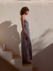 Blue Striped Jersey Midi Dress - Image 6 of 11