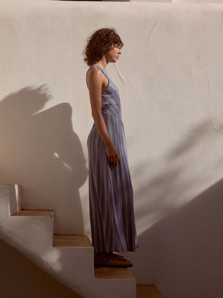 Blue Striped Jersey Midi Dress - Image 6 of 11