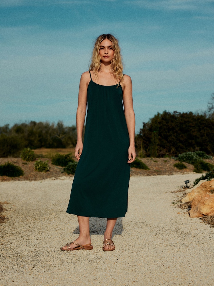 Emerald Green Jersey Midi Slip Dress - Image 1 of 9