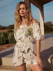 Blanco crudo - Off Shoulder Summer 100% Cotton Playsuit - Imagen 1 de 10