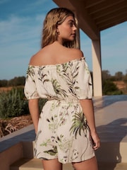 Blanco crudo - Off Shoulder Summer 100% Cotton Playsuit - Imagen 3 de 10