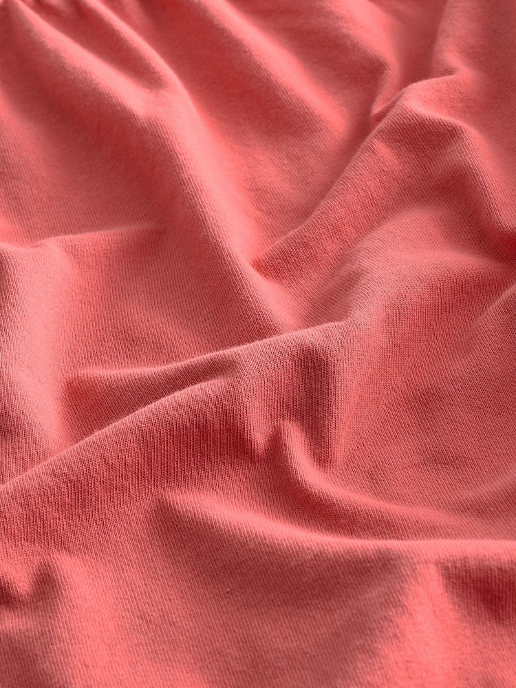 Coral Pink Shirred One Shoulder 100% Cotton Midi Dress - Image 6 of 7