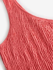 Coral Pink Shirred One Shoulder 100% Cotton Midi Dress - Image 7 of 7