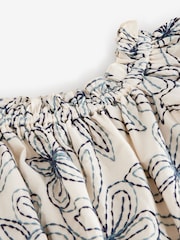 Ecru/Navy Embroidered Off The Shoulder Mini Dress - Image 7 of 8