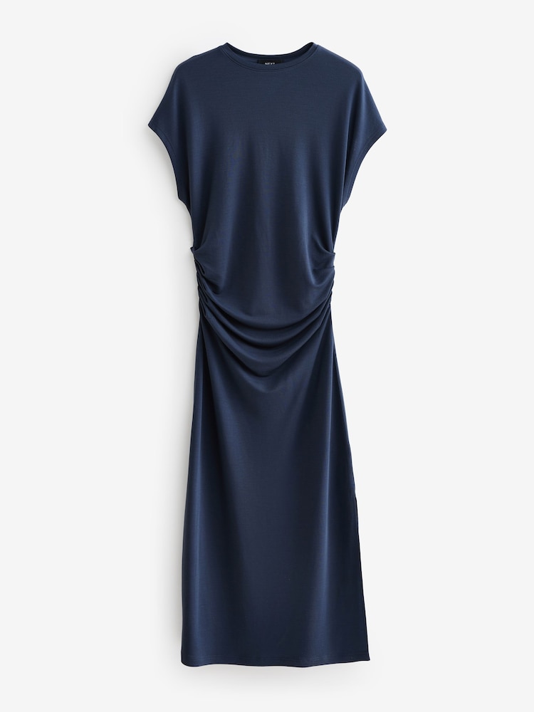 Navy Blue Midi T-Shirt Summer Dress Containing TENCEL™? Lyocell - Image 7 of 9