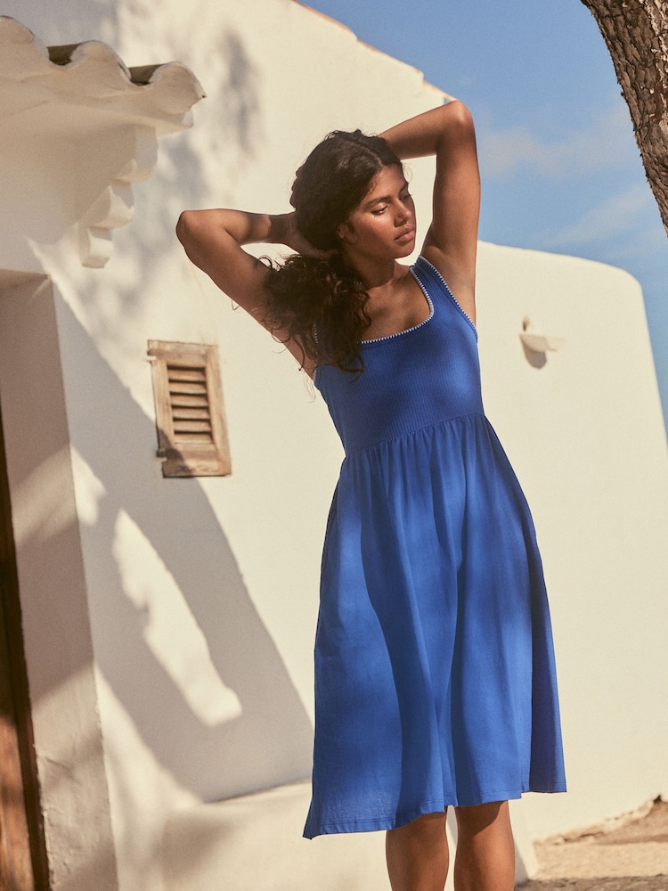 Cobalt Blue Jersey Midi Summer Dress - Image 5 of 9