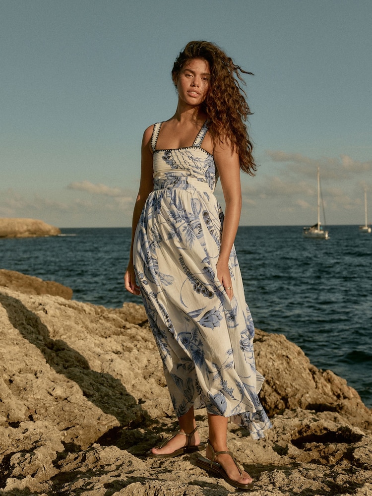White/Blue Midi Summer Dress - Image 1 of 10