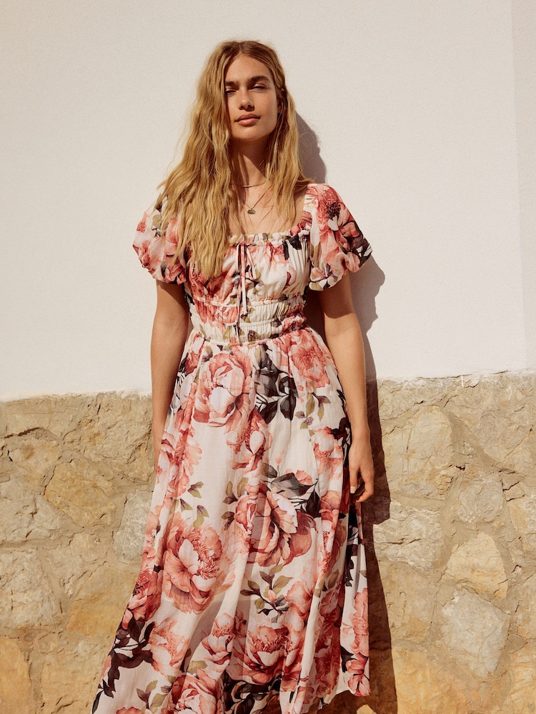 Pink Puff Sleeve Midi Dress - Image 3 of 8