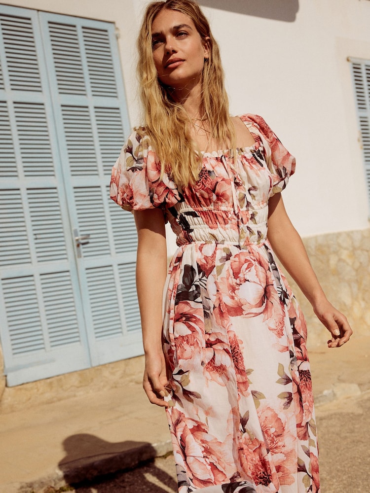 Pink Puff Sleeve Midi Dress - Image 4 of 8