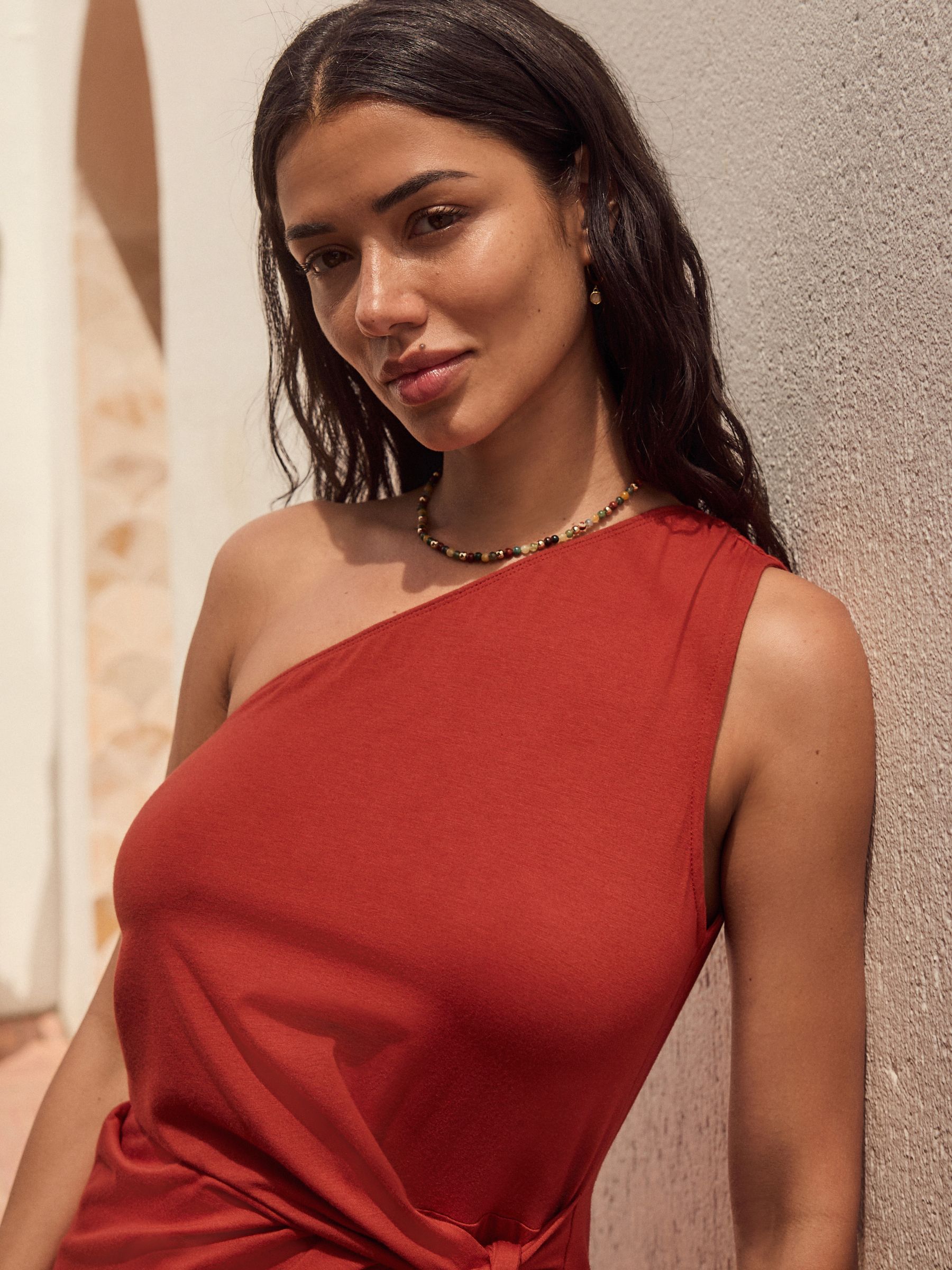 Buy Rust Brown One Shoulder Summer Midi Dress from the Next UK online shop