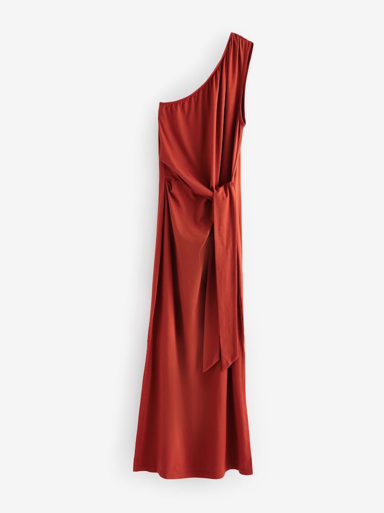 חום חלודה - One Shoulder Summer Midi Dress - Image 6 of 8