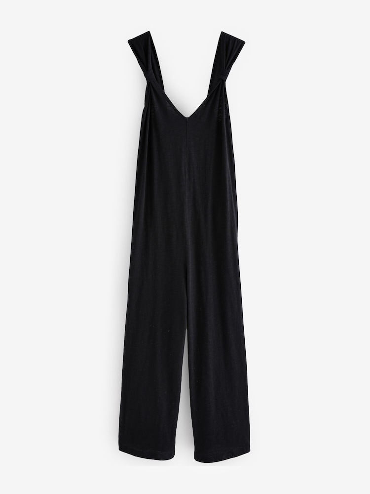 Black Jersey Wide Leg V-Neck Jumpsuit - Image 6 of 8