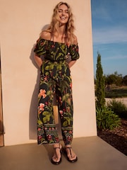 Verde esmeralda - Off Shoulder Wide Leg 100% Cotton Jumpsuit - Imagen 1 de 10
