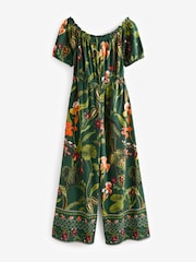 Verde esmeralda - Off Shoulder Wide Leg 100% Cotton Jumpsuit - Imagen 8 de 10