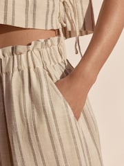 Green/Ecru 100% Cotton Striped Wide Leg Trousers - Image 4 of 9