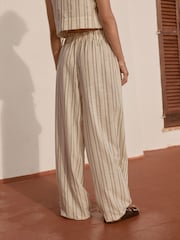 Green/Ecru 100% Cotton Striped Wide Leg Trousers - Image 5 of 9