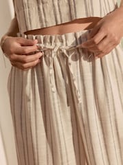Green/Ecru 100% Cotton Striped Wide Leg Trousers - Image 6 of 9