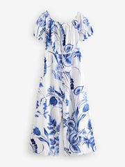 White/Blue Off Shoulder Wide Leg 100% Cotton Jumpsuit - Image 6 of 8
