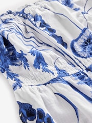 White/Blue Off Shoulder Wide Leg 100% Cotton Jumpsuit - Image 8 of 8