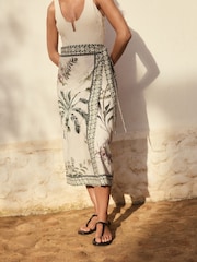 Ecru White 100% Cotton Wrap Midi Skirt - Image 1 of 7