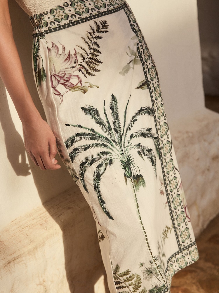 Ecru White 100% Cotton Wrap Midi Skirt - Image 2 of 7