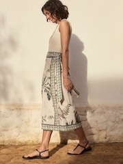 Ecru White 100% Cotton Wrap Midi Skirt - Image 3 of 7
