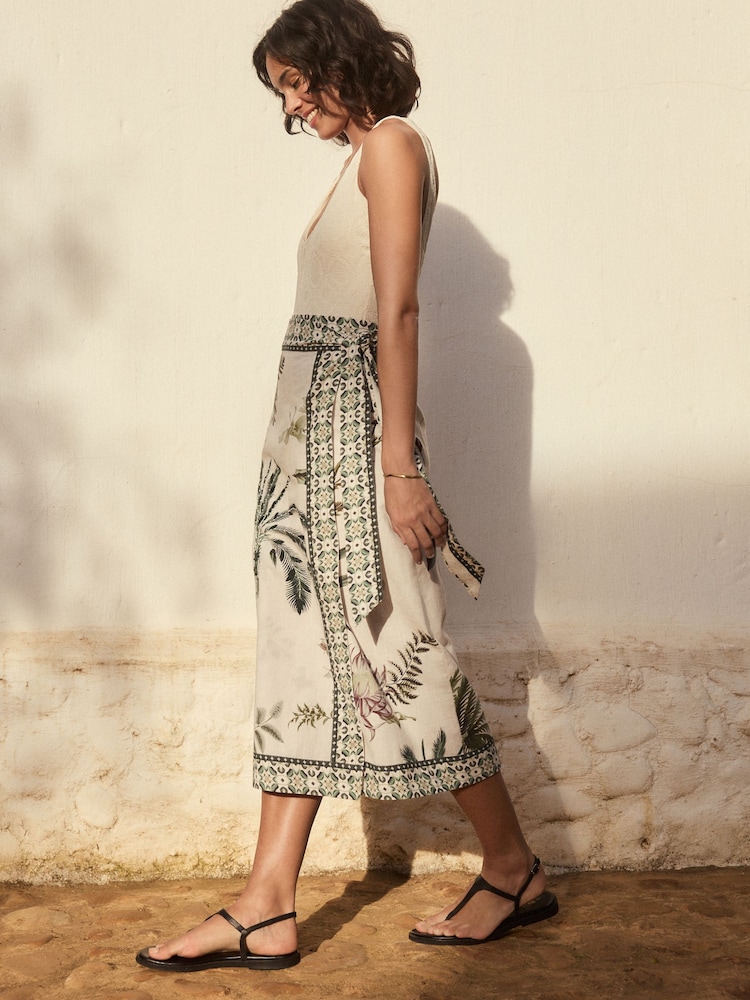 Ecru White 100% Cotton Wrap Midi Skirt - Image 3 of 7