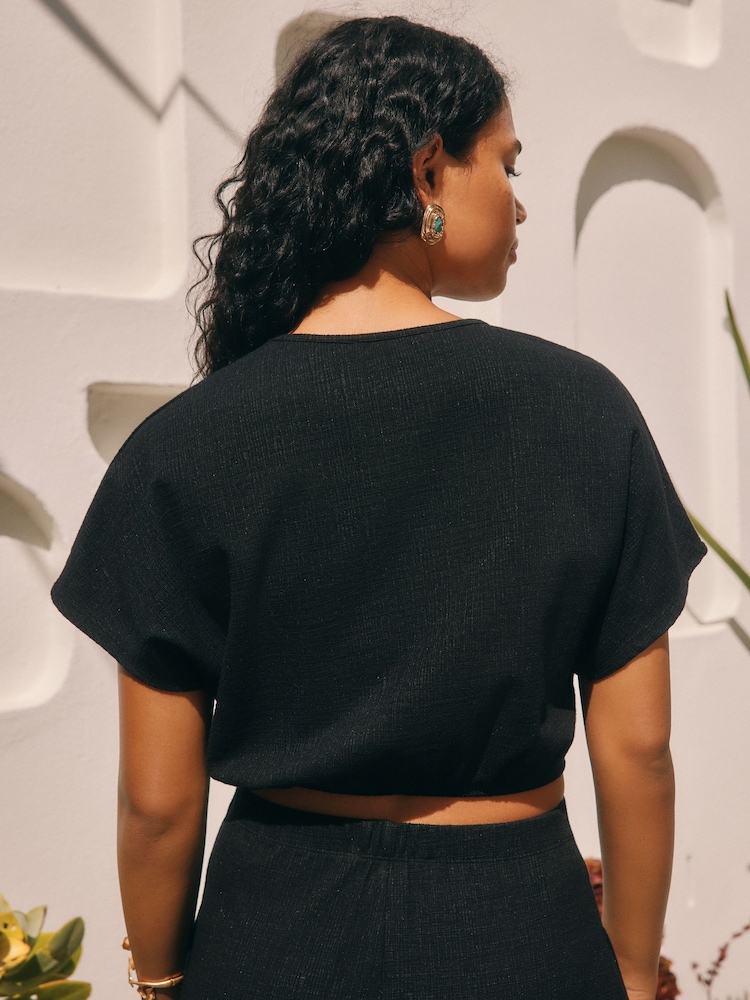 Zwart - Jersey top met textuur en korte mouwen - Image 3 of 6