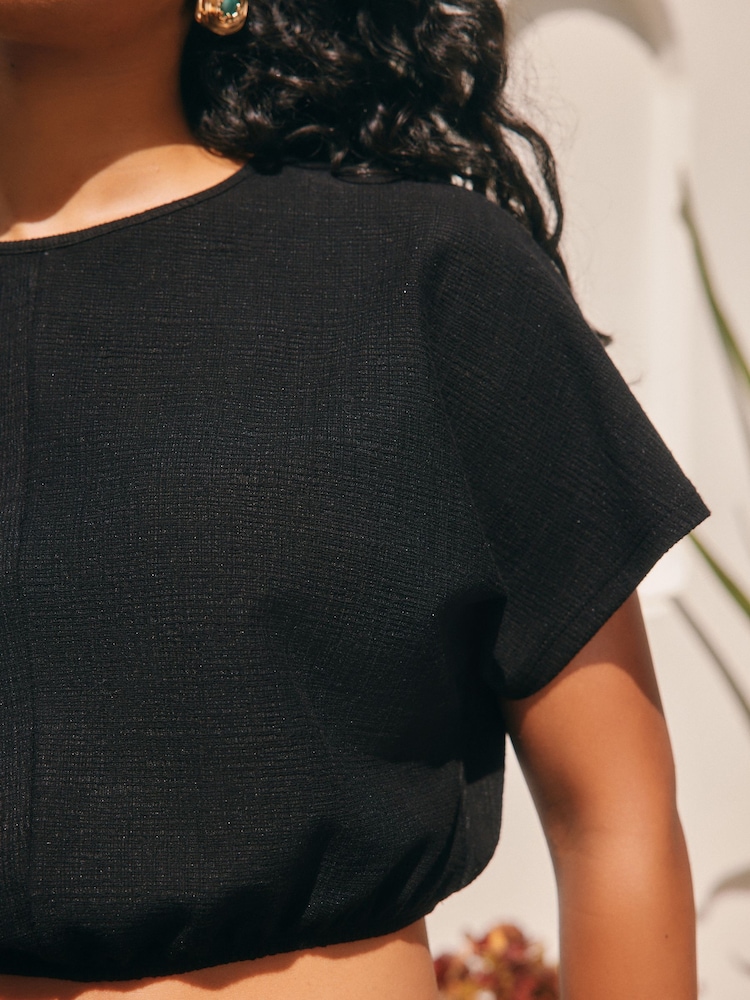 Zwart - Jersey top met textuur en korte mouwen - Image 4 of 6