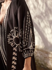 Black/White Embroidered Long Sleeve Midi Dress - Image 4 of 4