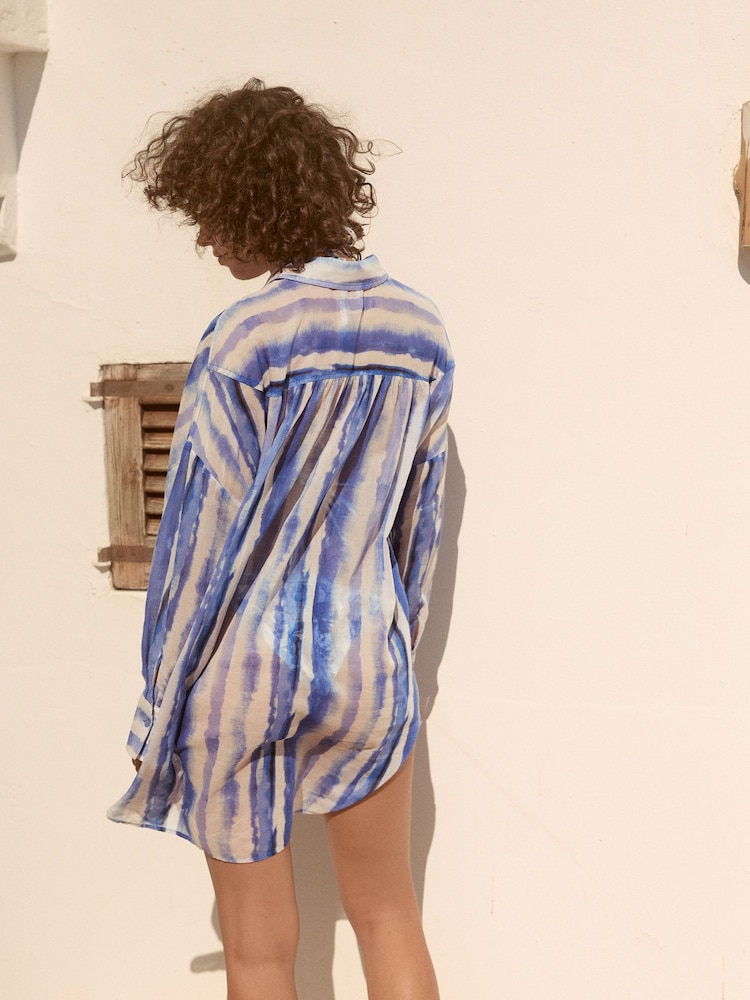Blue Tie Dye Beach Shirt Cover-Up - Image 4 of 9
