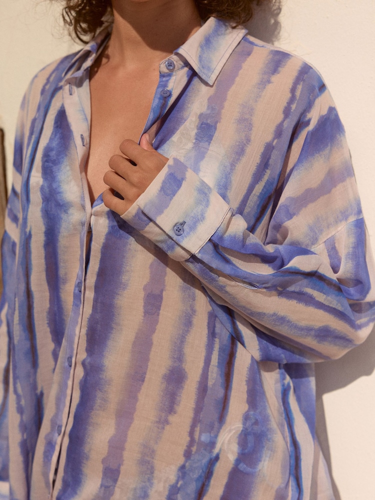 Blue Tie Dye Beach Shirt Cover-Up - Image 5 of 9
