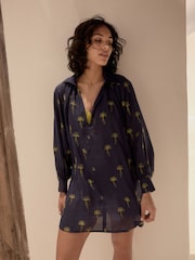Navy Ramie Blend Beach Kaftan - Image 3 of 6