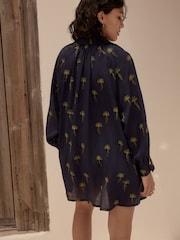 Navy Ramie Blend Beach Kaftan - Image 4 of 6