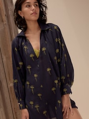 Navy Ramie Blend Beach Kaftan - Image 5 of 6