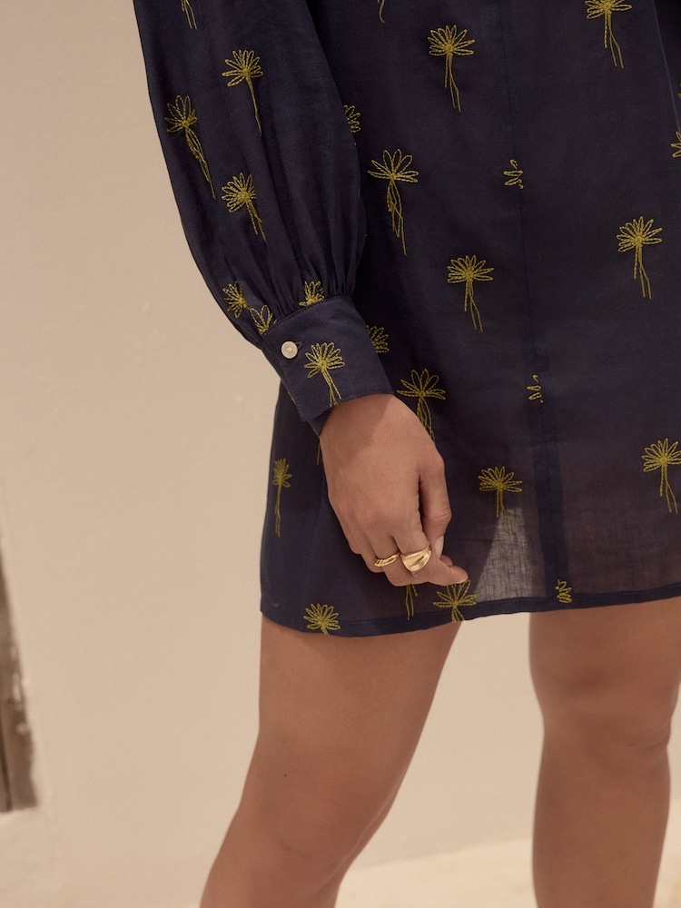 Navy Ramie Blend Beach Kaftan - Image 6 of 6