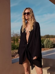Black 100% Cotton Tie Cover-Up - Image 1 of 10